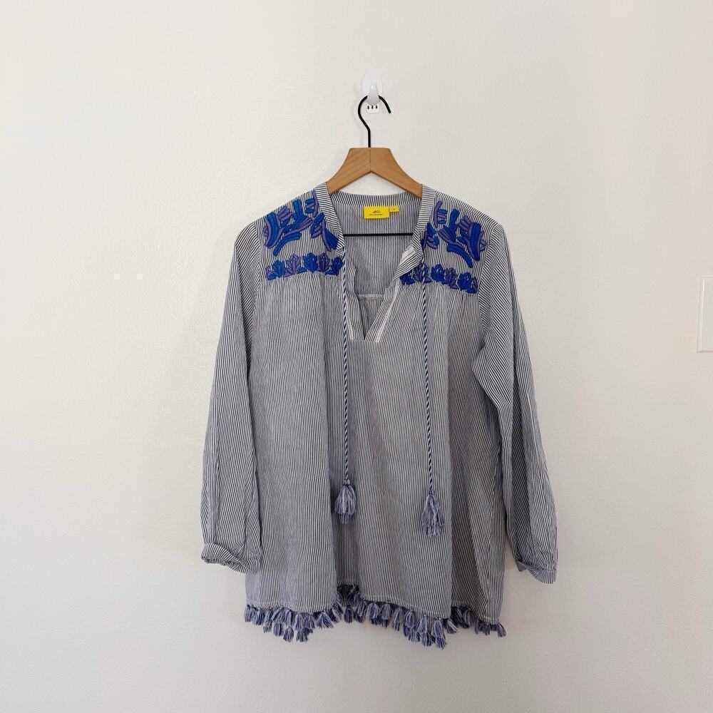 Roller Rabbit Women's Blue Floral Embroidered Pullover Tunic Size Medium